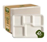 Comfy Package 100% Compostable 5 Compartment Plates [125 Pack] Eco-Friendly Disposable Sugarcane Paper Trays