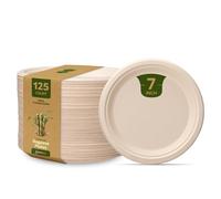 Comfy Package 100% Compostable 7 Inch Disposable Plates [125 Pack] - Heavy Duty Biodegradable Plates | 7 Inch Disposable Plates | Eco-Friendly Unbleached Sugarcane Paper Plates