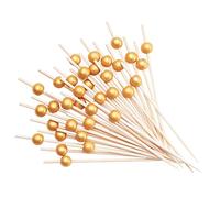Comfy Package [150 Count] Cocktail Skewers & Food Toothpicks - 4.7 Inch Wooden Fancy Toothpicks for Appetizers & Cocktail Picks for Drinks - Gold Pearl Toothpicks