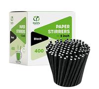 Comfy Package [400 Pack] 5 inch 100% Biodegradable Paper Sip Stirrers/Straws - Black - for Cocktail & Coffee