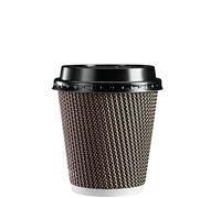 Comfy Package Gusto [10 oz. - 300 - ml -50 Sets] Insulated Brown Patterned Ripple Paper Hot Coffee Cups with Lids (Lids Color May Vary) - Ideal for Hot Beverages, Travel, and Office Use - Formerly
