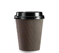 Comfy Package Gusto [12 oz. - 350 ml - 50 Sets] Insulated Brown Patterned Ripple Paper Hot Coffee Cups with Lids (Lid Colour May Vary) - Ideal for Hot Beverages, Travel, and Office Use - Formerly