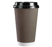 Comfy Package Gusto [16 oz. - 475 ml - 50 Sets] Insulated Brown Patterned Ripple Paper Hot Coffee Cups with Lids (Lids Color May Vary) - Ideal for Hot Beverages, Travel, and Office Use - Formerly