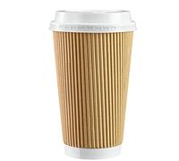 Comfy Package Gusto [16 oz. - 475 ml - 50 Sets] Insulated Kraft Ripple Paper Hot Cups, Disposable Coffee Cups with Lids - Ideal for Hot Beverages, Travel, and Office Use - Formerly