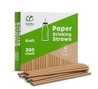 Comfy Package Kraft Paper Drinking Straws [200 Pack] 100% Biodegradable & Ink-Free