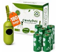 Comfy Pets Biodegradable Poo Bags with Dog Poop Bag Dispenser & Refill Rolls - 12 Dog Poop Bags Rolls (15 Bags Each), Leak-Proof & Extra Thick Mess-Free Dog Waste Bags, Perfect for Walks & Outdoor Use