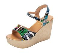 Comfy Sandals for Women Sandals Womens New Look Strap Platform Toe Open Sandals Wedges Casual Shoes Buckle Womens Women's Wedges Silver Platform Sandals for Women Womens Sandals 6 (Green, 6)