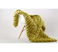 Comfy Tex HAND MADE LUXURY WOOL CHUNKY CABLE KNIT HAND-WOVEN SOFA BED CHAIR BLANKET THROW (Ochre Yellow)
