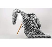 Comfy Tex HAND MADE LUXURY WOOL CHUNKY CABLE KNIT HAND-WOVEN SOFA BED CHAIR BLANKET THROW (Silver)