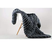 Comfy Tex HAND MADE WOOL CHUNKY CABLE KNIT HAND-WOVEN SOFA BED CHAIR BLANKET THROW (Charcoal Grey)