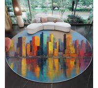 Comfy Washable Living Room Rug 80 cm, Oil Painting Style Architecture Water Reflection theme, Colorful Non-Slip Low Pile Soft Carpet- Kids and Pets Friendly for Bedroom Kids Room Children Playroom