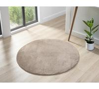 Comfy Washable Low Pile Living Room Area Rug - Anti-Slip Felt Backing Beige 100Cm Diameter
