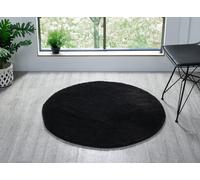 Comfy Washable Low Pile Living Room Area Rug - Anti-Slip Felt Backing Black 100Cm Diameter