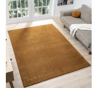 Comfy Washable Low Pile Living Room Area Rug - Anti-Slip Felt Backing Gold 120Cm X 160Cm