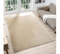 Comfy Washable Low Pile Living Room Area Rug - Anti-Slip Felt Backing Light Beige 120Cm X 160Cm
