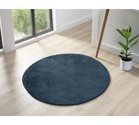 Comfy Washable Low Pile Living Room Area Rug - Anti-Slip Felt Backing Navy 100Cm Diameter