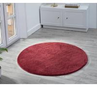 Comfy Washable Low Pile Living Room Area Rug - Anti-Slip Felt Backing Red 100Cm Diameter