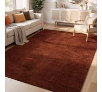 Comfy Washable Low Pile Living Room Area Rug - Anti-Slip Felt Backing Terracotta 120Cm X 160Cm