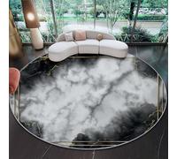 Comfy Washable Modern Living Room Rug 160 cm, Abstract Marble Texture Border theme, Black White Non-Slip Low Pile Soft Carpet- Kids and Pets Friendly for Bedroom Kids Room Children Playroom