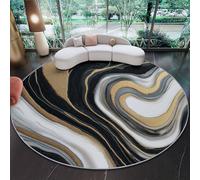 Comfy Washable Modern Living Room Rug 60 cm, Abstract Marble Texture Lines theme, Black And White Gold Non-Slip Low Pile Soft Carpet- Kids and Pets Friendly for Bedroom Kids Room Children Playroom