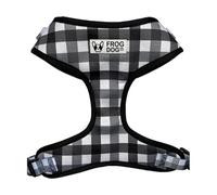 Comfy-Wear Dog Harness, Adjustable, Padded Neoprene, Medium Size, Black/White/Grey Check Pattern, Neck 38-48cm, Chest 46-64cm, Metal D-Ring
