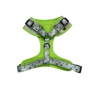 Comfy-Wear Dog Harness, Adjustable, Padded Neoprene, Medium Size, Neck 38-48cm, Chest 46-64cm, Green, Daisy Pattern, Metal D-Ring, Washable