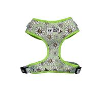 Comfy-Wear Dog Harness, Adjustable, Padded Neoprene, Small Size, Neck 34-42cm, Chest 39-56cm, Green, Daisy Pattern, Metal D-Ring, Washable