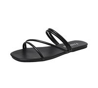 Comfy Wide Fit Flat Sandals for Women UK Ladies Summer Solid Color Toe Flops Flat Sandals White Ankle Strap Womens Sandles Size 7 (Black,5.5)