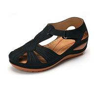 Comfy Women Wedges Flower Splicing Casual Comfort Adjustable Sandals (8, Black)
