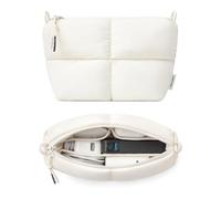 Comfyable Puffy Electronics Organizer Travel Case, Cute Tech Pouch for Women Men, Cable Storage Bag for Charger, Phone, Power Bank, Cord, Compact Tech Accessories Pouch, Rice