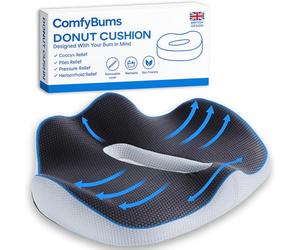 ComfyBums Hemorrhoid Donut Cushion For Coccyx, Tailbone, Piles Orthopaedic Pressure Relief - Memory Foam Pillow For Office Chair Seat Ring Cushions - Targets Sores & Pain Relief - Made For You