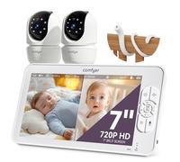 Comfyer 7" Split-Screen Baby Monitor with 2 1080P Cameras, 720P HD No WiFi Monitor with a Flexible Bracket, 4000mAh Battery, VOX Mode, 2 Way Audio, Remote PTZ, Auto Night Vision