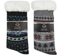 Comfyfit New Men's Bed Socks - 2 Pairs Fair isle Chunky Knitted Sherpa Lined Lounge UK 6-11 - Soft, Warm, and Comfortablehypoallergenic active