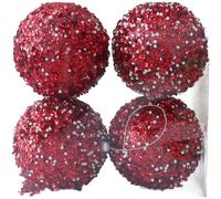 ComfyHarbor 10 Cm Foam Christmas Tree Ball Ornament With Glitter Pearl Surfaces, Holiday Decorative Hanging Spheres For Festive Display Shimmering Ornaments(Red)