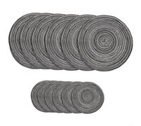 ComfyHarbor 12 Pcs Round Placemats and Coasters Set, 30cm Cotton Blend Table Mats with 11cm Drink Coasters, Non-Slip Heat Resistant Woven Place Mats for Kitchen(Black)