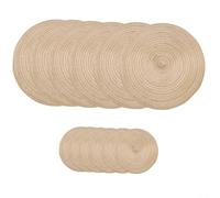 ComfyHarbor 12 Pcs Round Placemats and Coasters Set, 30cm Cotton Blend Table Mats with 11cm Drink Coasters, Non-Slip Heat Resistant Woven Place Mats for Kitchen(Brown)