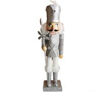 ComfyHarbor 15-Inch Wooden Christmas Nutcracker Ornament, Hand-Painted Festive Decoration For Tabletop Or Mantel Display With Velvet Coat And Gold Snowflake Details(Silver)