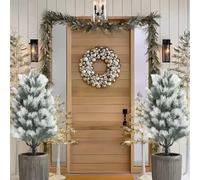 ComfyHarbor 2 Pack Artificial Cypress Topiary 21.6 Inch Plastic Green Pine Branch Floor Standing Christmas Tree Decor for Indoor or Outdoor Use(green and white)