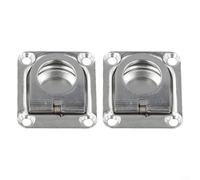 ComfyHarbor 2PCS 304 Stainless Steel Spring-Loaded Flush For Ring Pull Handle for Boat Hatch Deck Cover Marine Floor Buckle with Recessed Mounting Holes, Silver