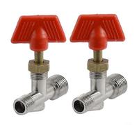 ComfyHarbor 2Pcs Air Compressor Fittings Tee Handle Manual Valve Switch, Red Silver Tone On-Off Valve with 13mm and 10mm Male Thread for Air Tools Parts