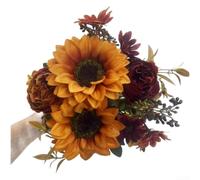 ComfyHarbor 31cm Tall Artificial Sunflower Bouquet 50g Easy Place(A) | Soft stocking flower material, for durable texture, fade resistant colors, autumn yellow brown tones, lightweight feel