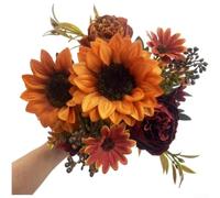 ComfyHarbor 31cm Tall Artificial Sunflower Bouquet 50g Easy Place(B) | Soft stocking flower material, for durable texture, fade resistant colors, autumn yellow brown tones, lightweight feel