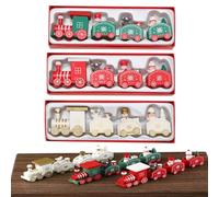 ComfyHarbor 3PCS Christmas Wooden Train Decorative Set, Mini Table Top Display Traditional Holiday Ornaments, Home Decor Collection