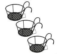 ComfyHarbor 3Pcs Wrought Iron Flower Pot Rack Set, Black Hanging Basket Holder For Railing Fence Balcony Garden, Sturdy Outdoor Plant Stand With Hooks, Space-Saving Decor