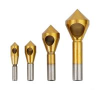 ComfyHarbor 4-Piece Countersink Deburring Drill Bit Set, High Speed Steel Chamfering Hole with Slotted Taper for Metal Wood Plastic, Sizes 2-20mm, Gold
