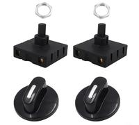 ComfyHarbor 4-Position 3- Fan Selector Rotary Switch with Knob, 125V 13A/250V 10A Regulator for Electric Heater Oven Juicer Range Hood Humidifier, ABS Black, 2 Pack(Type A)