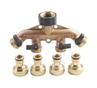 ComfyHarbor 4 Way Solid Brass Garden Hose Splitter Water Distributor, With Individual Shut Off Valves, 3/4 Inch Standard Connection, For Lawn Irrigation