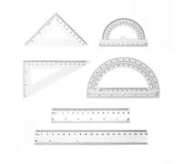 ComfyHarbor 6 Pcs Transparent Math Geometry Set with Plastic Rulers, 15.5 cm & 10 cm Protractors, 45° & 60° Triangle Rulers, 6 Inch & 12 Inch Straight Rulers, Dual-Sided(White)