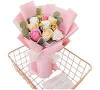 ComfyHarbor 9Pcs Soap Flower Bouquet, Handmade Korean Style Artificial Roses Arrangement in Red Pink Blue, Creative Lasting Fragrant Floral Decor for Women Birthday(Pink Rose)