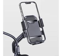 ComfyHarbor Adjustable Motorcycle Scooter Navigation Bracket with 360 Degree Rotation and Strong Clamp Arms Featuring Silicone Protection for Smartphones (Black rearview)